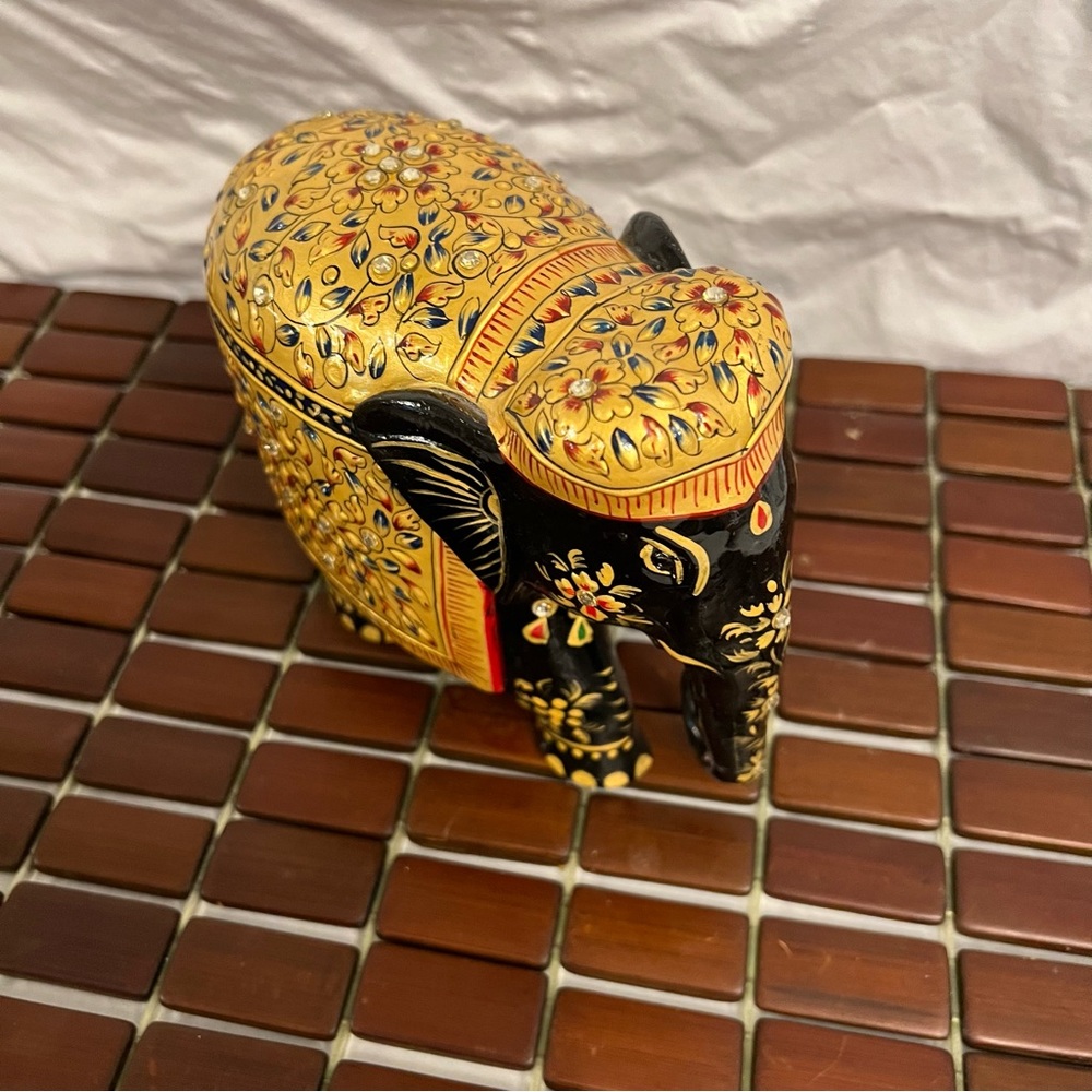 Decorative Asian Lucky Elephant Figurine Gold and Black